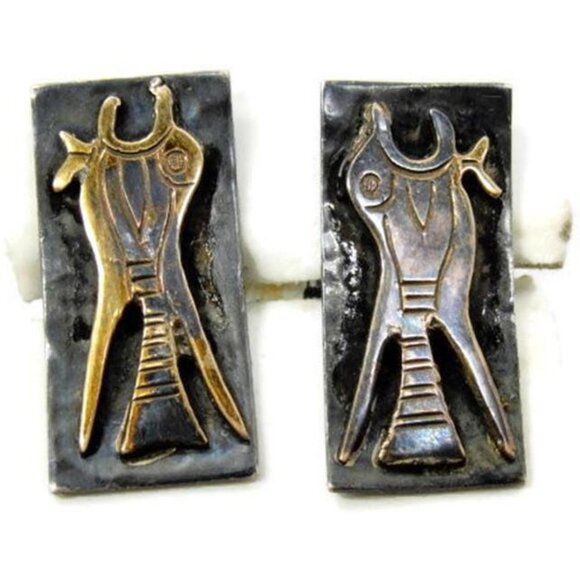 Vintage Peruvian 18K 925 Gold Inca Iconographic Bird Fish Cufflinks- 11.43g - Picture 2 of 11